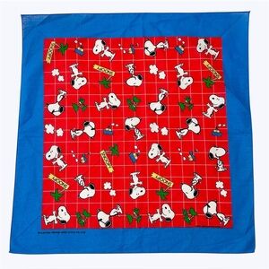 Vintage Snoopy Handkerchief Bandana Square 1958 Tropical Blue Red Grid USA